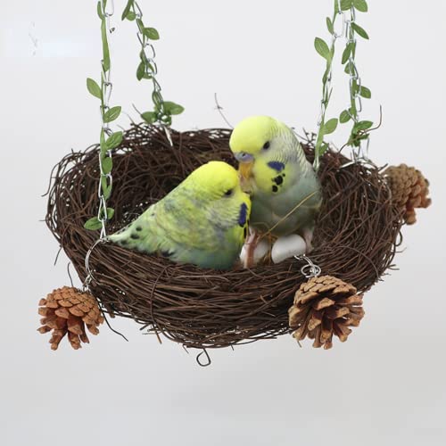 Natural Rattan Nest Small Medium Large Bird Swing for Parrot Parakeet Cockatiel Conure Cockatoo Macaw Amazon African Grey Lovebird Finch Canary Budgie Cage Perch Toy (Small) - size: Small