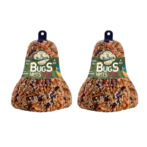Mr. Bird Bugs, Nuts & Fruit Wild Bird Seed Bell, 2-Pack, 12.5 oz | Premium Blend of Mealworms, Sunflower Hearts & Cranberries | No Melt | Handcrafted in Texas - size: 12.5 Ounce (Pack of 2)