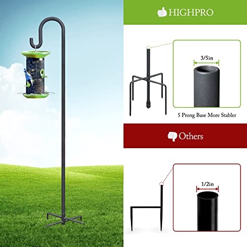 Highpro 63" Shepherds Hooks for Outdoor, Heavy Duty Bird Feeder Pole with 5 Base Prongs, Adjustable Garden Hanging Holder for Bird Feeders, Solar Light Lanterns, Garden Plant Hanger Stands - size: 1pack-63inch
