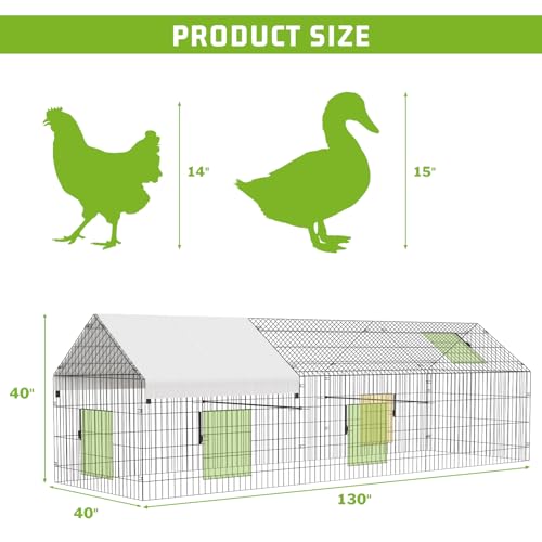 NUGRIART Metal Chicken Coop 130"×40"×40" Chicken Run with Waterproof Cover Portable Poultry Cage Walk in Hen House Outdoor Backyard Farm Animal Enclosure Crate Pet Playpen Exercise Pen for Rabbit Duck - size: 130.0"L x 40.0"W x 40.0"H