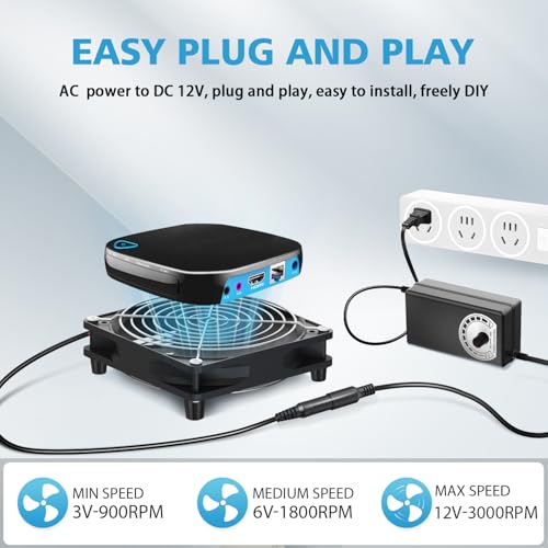 120mm x 25mm Computer Fan with AC Plug, Variable Speed Controller (3V-12V) – AC 100-240V Compatible for PC Case, Xbox, PlayStation, DVR, RV Fridge, Cabinet, Greenhouse & DIY Electronics Cooling - size: 1x120mm