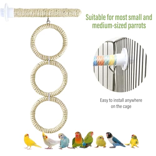 3-Ring Bird Swing Toy,Bird Swing for Cage,Hanging Bird Rope Perch Toy,for Parakeets, Lovebirds, Cockatiels, Sugar Glider Toys and Cage Accessories(GDjute) - color: GDjute