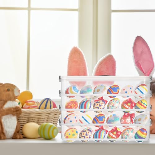 BSTKEY Deviled Egg Containers with Lid, 4 Layer Deviled Egg Platter Carrier Trays for 48 Eggs, Fridge Stackable Portable Egg Holder with Handle for Home Kitchen Party Easter Picnic - size: 4 Layer