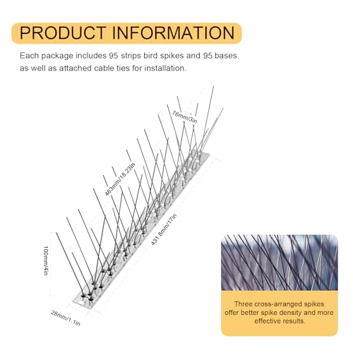 OFFO Bird Spikes with Stainless Steel Base, Covers 134.6 Feet(41m) Durable Bird Spikes Arrow Pigeon Spikes Fence Kit for Keeping Small Bird, Crows and Woodpeckers Away - size: 134.6 Feet