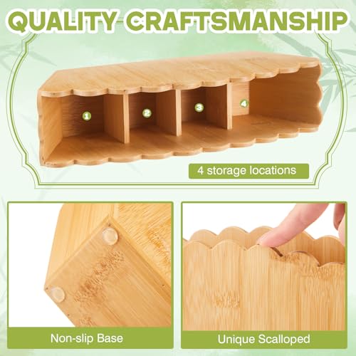 Jetec Scalloped Bamboo Wooden Pencil Holder, Wooden Desk Organizer with 4 Compartment for Pens, Markers, Makeup Brushes, Remote Controls, Silverware, Decorative Cute Desktop Organizer for Office Home - color: Natural