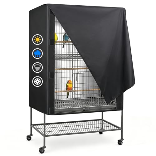 LWFCOEE Bird Cage Cover, 33”L×23”W×41”H Large Birdcage Covers for Night, Waterproof Heavy Duty Cage Covers for Parrot Parakeet, Black