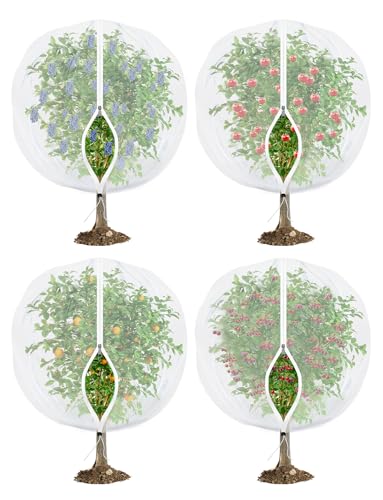 Fruit Tree Netting for Cicadas - with Zipper 4Pcs 5 x 4FT Garden Bird Netting for Blueberry Bushes with Drawstring,Insect Plant Protection Mesh Net Bags for Tomato,Cicada,Animals (4, 4 x 5 FT) - size: 4 x 5 FT