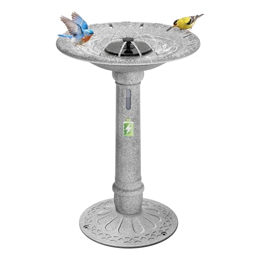 VIVOHOME Solar Bird Bath with Fountain, Battery System, Light Stone Gray | Built-in Reservoir, Weather-Resistant ABS, Dual Filtration System, for Outdoor/Garden, Bird-Friendly, 20-Inch Bowl - color: Light Stone Gray