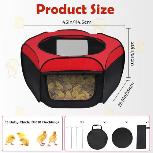Brooder Box for Chicks Pop-Up Baby Chicken Cage Perch Up to 17 Baby Chicks, Ducks and Quails Chick Starter Kit with Storage Bag, Top Cover, Fixed Pegs, Waterproof Mat