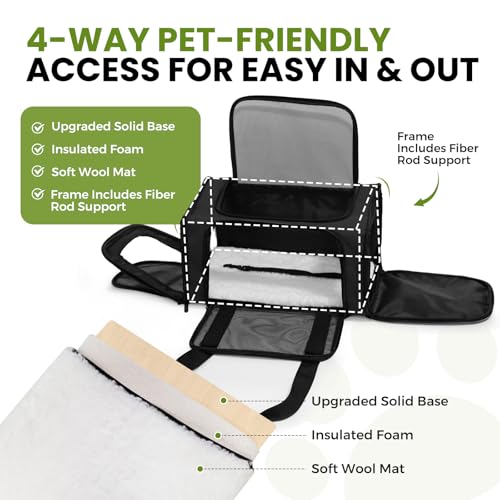 Soft-Sided Cat Carrier 20x13x13 in Expandable Travel Pet Bag 22LBS | For Cats and Small Dogs with Anti-Scratch Mesh Washable Mat Collapsible Escape-Proof Airline Approved with Shoulder Strap - color: Black, size: 13.4"L x 13.4"W x 20.1"H