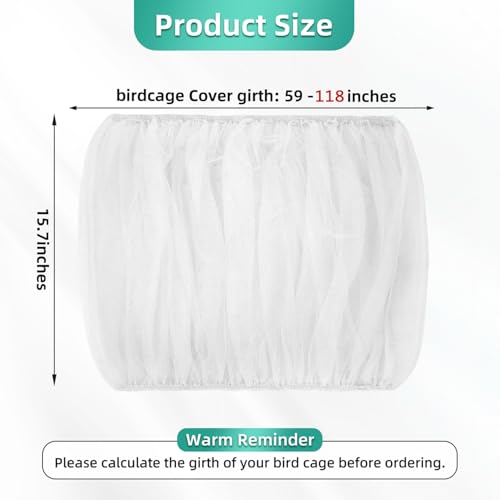 Large Bird Cage Cover, Bird Cage Seed Catcher, Adjustable Soft Airy Nylon Mesh Net, Birdcage Cover Skirt Seed Guard for Parrot Parakeet Macaw African (Solid-White, 15.7" x118") - color: Solid-white, size: 15.7" x118"
