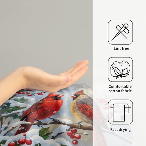 Winter Red Bird Hand Towels Pack of 2 Sweet Couple Cardinal Fingertip Towels Birds Holly Berry Branches Snow Christmas Holiday Bathroom Towels Soft Fast Drying Face Towel for Kitchen Spa Gym - color: Winter Bird