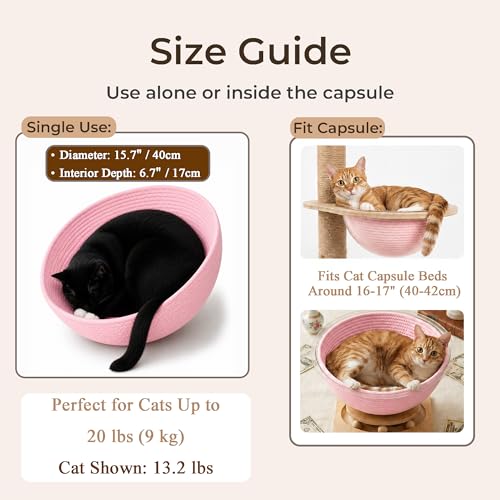 Cotton Rope Cat Bed Mat for Space Capsule, 15.7" Breathable Round Nest Liner, All-Season Warm & Cooling Pet Pad, Washable Scratch-Resistant Bedding for Cat Tree & Clear Bowl (Pink) - color: Pink, size: Large