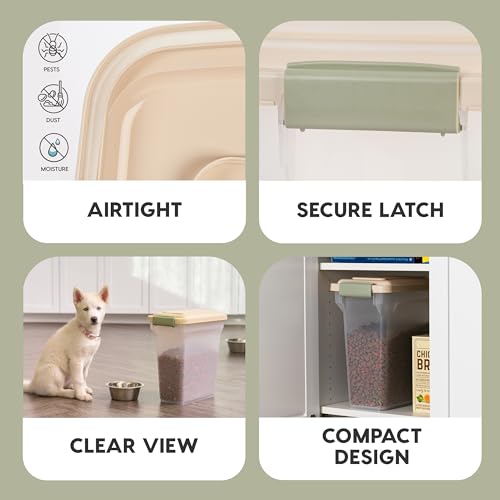 IRIS USA Dog Food Storage Container, Up to 13 lbs, Almond, Made in USA | BPA-Free, Airtight Seal, Best for Cat Food, Bird Seed, Chicken Feed, Pet Toys, Treats, Pellets - color: Almond