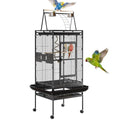 67-Inch Playtop Wrought Iron Large Parrot Bird Cages with Rolling Stand for Cockatiels Parrot Quaker Conure Parakeet Lovebird Canary Small Medium Parrot Cage Birdcage, Black | Wrought Iron Cage with Wheels, Rolling Parakeet Cage with Removable Tray for Co