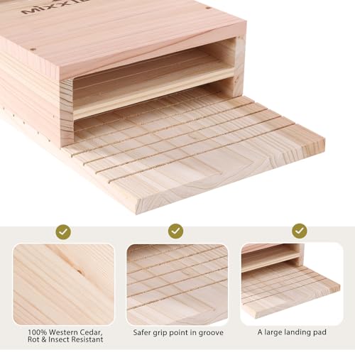 Bat House Bat Box Double Chamber Outdoor House Nursery Bat Shelter Habitat Big bat Box Handcrafted from Cedar Wood - Easy for Bats to Land and Roost - Weather Resistant & Ready to Install - color: Wood
