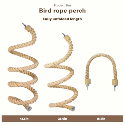 3pcs Bird Rope Perch for Parrots,Bird Cage Climbing Rope Toys Accessories | Bendable Climbing,Bendable Natural Jute Boing with Pine Wood and Stainless Steel Mount,Parakeet Lovebirds(Natural Jute)