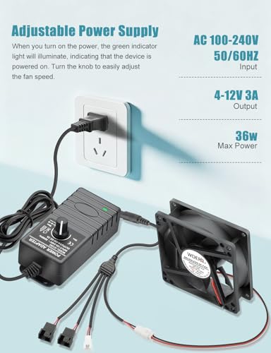 2Pin/3Pin/4Pin PC Fan 12V Speed Controller Adjustable 36W Power Supply, AC 110V-240V to DC 5-12V, Multi-Voltage Fan Power Supply Regulated Adapter (FC-2/3/4P