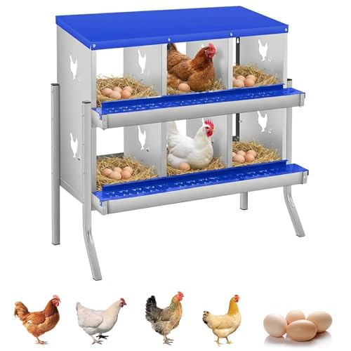 GarveeTech Chicken Nesting Box with Legs, 6 Compartment Metal Hen House, Elevated Design for Cleaner Eggs, Easy Egg Collection & Durable Poultry Nesting Solution - size: Blue-6 Compartments with legs