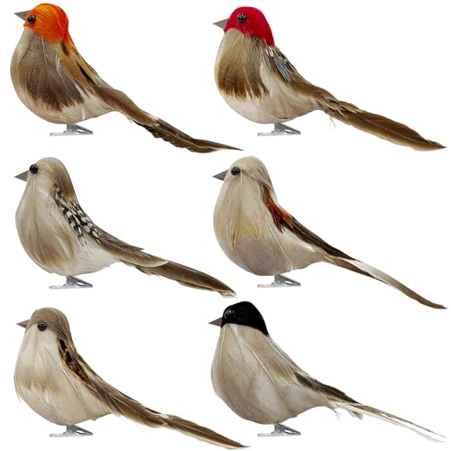 6PCS Artificial Birds Crafts Clip On Bird Ornaments Artificial Simulation Bird Sparrow Ornaments for Craft Garden Decoration Home Decor”