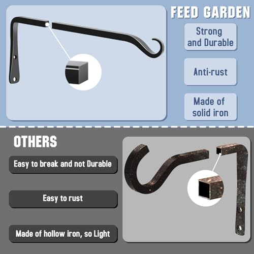 2 Pack 12 Inch Hanging Plant Bracket Wall Hooks Decorative Plant Hangers for Outdoor Hanging Bird Feeders, Wind Chimes, Plant Baskets, Black - color: Black-L, size: 12 Inch