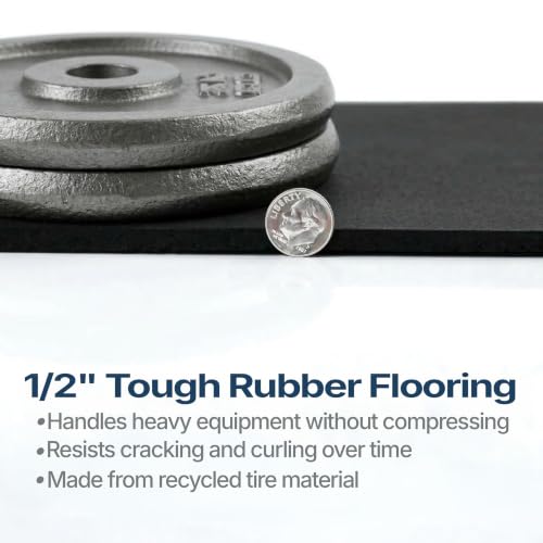 Flooring Inc's 1/4" Thick Tough Rubber Flooring Roll | Flexible Recycled Rubber Floor Mats for Home Gym | Heavy Duty Rubber Mat for Home Gyms, Sheds, Horse Stall Mat or Trailer - color: Black, size: 180"L x 48"W x 0.5"Th