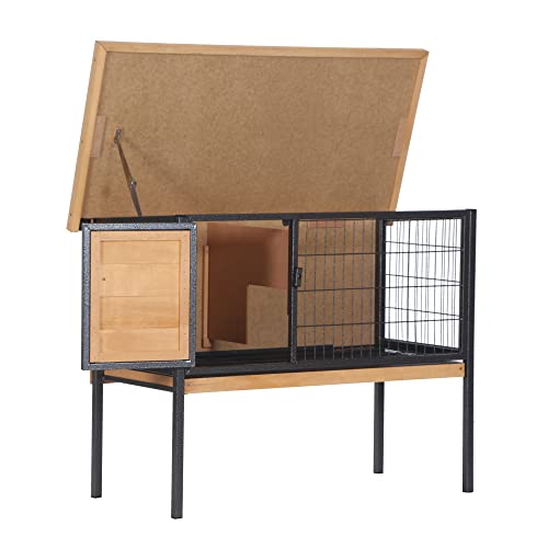 PawHut Rabbit Hutch Elevated Bunny Cage Metal Frame No Leak Tray Natural | Small Animal Habitat, Metal Wire Pan, Openable Water-Resistant Asphalt Roof, for Rabbits Chickens Ducks, Indoor/Outdoor - color: Natural Wood