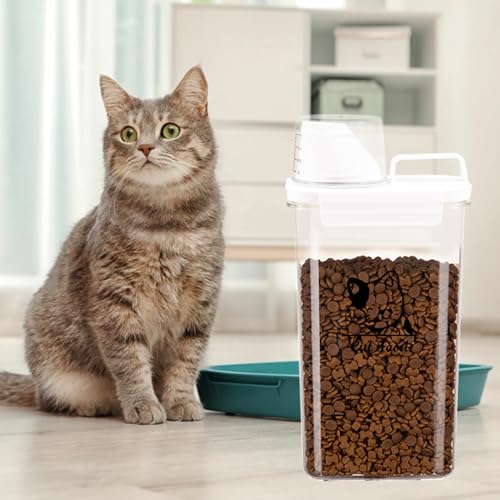 Cat Food Storage Container Small |3lb/2.5 L Clear Plastic Cat Food Treats Container Airtight with Measuring Cup|Portable Pet Food Containers Ideal for Travel| Easy Pour|BPA Free - color: Cat Food