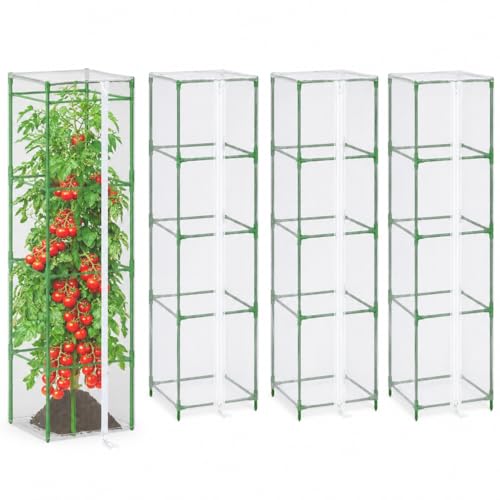 Halatool Garden Tomato Plant Cover Netting, Fits 50–63" Square Tomato Cages | Garden Bird Netting with Zipper & Drawstring, Insect Barrier, Plant Covers from Insects Animals, 4 Pack, 57"×15.7" - color: 4 Pack, size: 57 inch