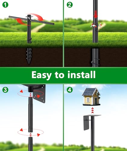 Heavy Duty Bird Feeder Pole - 109 Inch Adjustable 1 Inch Metal Bird House Pole with 14” Deep Auger Base | Outdoor Mount Kit for Bluebird Houses, Hummingbird Feeders, Smart Bird Feeder with Camera - size: 109"