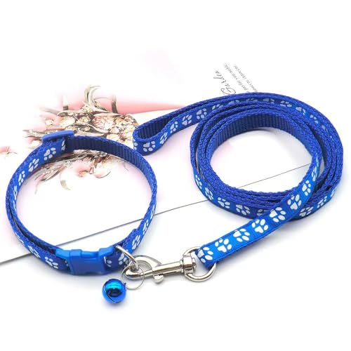 Puppy Dog Collar Leash Set,Cat Kitten Collars with Bell, Dark Blue XXS,XS | Paw Print Reflective Dog Collar Leash Set with Bell, Basic Nylon Boy Girls Pet Collar Adjustable For XXS XS S Tiny Puppies - color: dark blue