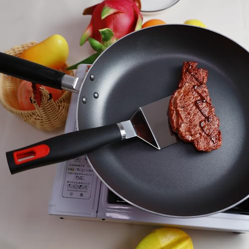 KLAQQED Spatula Set Stainless Steel Kitchen Metal Spatula for Cast Iron Skillet with Silicone Handle, Fish Spatula Turner Flipper for Pancake Burger Egg Cooking Spatulas BBQ Grill Griddle - color: White, Black