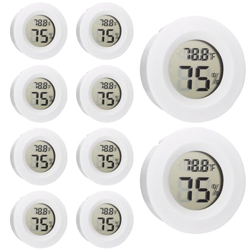 10 Pack Mini Hygrometer Thermometer - Digital Hygrometer Gauge LCD Monitor Temperature Humidity Meter Indoor Room Round Humidity Temperature Gauge for Greenhouse Home Kitchen - color: White