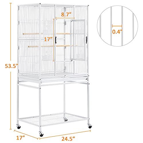 Topeakmart 54-inch Flight Bird Cage with Stand Wrought Iron Bird Cage for Parakeets Parrots Green Cheek Conures Budgies Finches, White - color: White