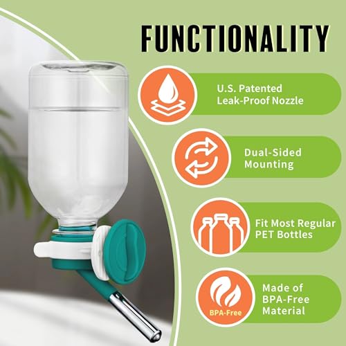 Choco Nose No-Drip Small Animal Water Bottle - Leak-Proof Patented Nozzle Helps Prevent Pet Cage Mess & Wet Bedding - Guinea Pig, Rabbit, Ferret, Hamster - BPA Free, Easy Install, 10.2 fl oz (C128) - color: C128 Green, size: Guinea Pigs-Small Bunnies-Ferr