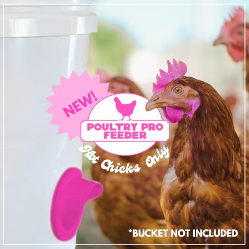Poultry Pro Hot Chick Feeder Kit, Weatherproof, 3 Ports & Hole Saw | As Seen on Shark Tank, Gravity Fed Chicken Feeder, for Buckets, Barrels, Bins & Troughs, Poultry Feed (Bucket Not Included) - style: Hot Chick Feeder Kit