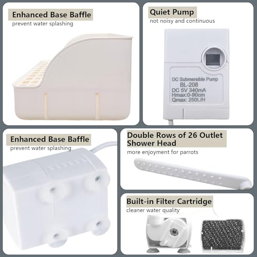 Automatic Parakeet Bird Bath with Pump,Parrot Shower Bathtub (Beige) | Circulating Water System Large Bird Fountain Bath Bathing Tub for Budgie Cockatiel Lovebird Conure - color: Beige