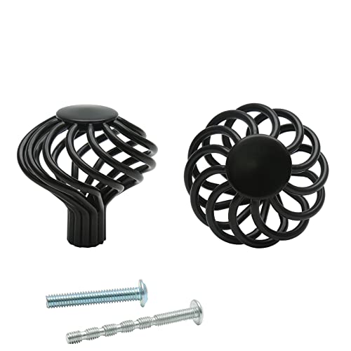 Jiozermi 12pcs Round Birdcage Cabinet Knobs, 1.8" Diameter, Flat Black | 1.8" Diameter Birdcage Drawer Pulls, Iron Bird Cage Cabinet Handles, Flat Black - size: 1.8 inch, Round