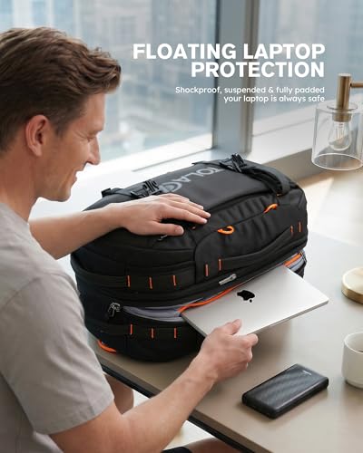 Tolaccea Travel Backpack 40-50L, 16" Laptop Carry On Duffle for Travel Work | 40-50L Expandable, TSA Approved 180° Open, 3L Wet-Dry Pocket, RPET Fabric, 3-in-1 Convertible Carrying, Detachable Waist Belt - color: Black