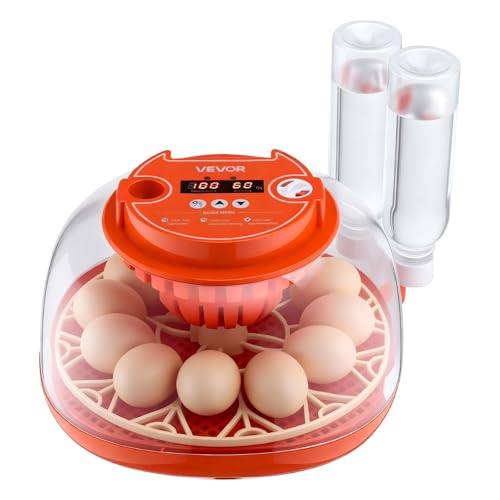 VEVOR 12 Egg Incubator, Automatic Egg Turner with LED Candler, Temperature & Humidity Control, 360° View Clear Window, Poultry Eggs Incubator for Home Farm, Hatching Chicks Ducks Goose Quail - size: 12 Eggs