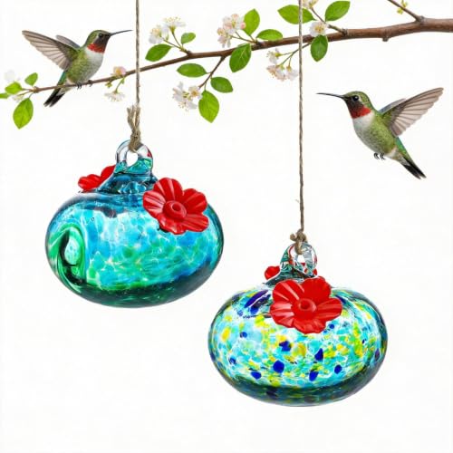 2pcs Small Glass Hummingbird Feeder for Outdoors with 2 Flower Feeding Port - color: Color-4