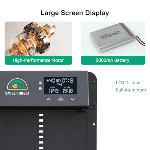 Automatic Chicken Coop Door Solar Powered, USB-C Charging Automatic Chicken Door with Timer & Light Sensor, Aluminum Alloy Chicken Door & 4 Modes