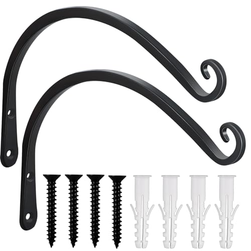 Gtongoko 12" Outdoor Plant Hanger Wall Bracket, Heavy Duty, 2 Pack | 57lb Capacity,Rust-Resistant Finish,Easy Installation,Fit Hanging Baskets,Ideal for Bird Feeders & Lanterns - size: 12 Inch, style: C-shape