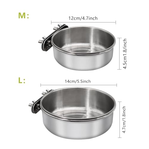 Medium+Large Bird Feeding Dish Cups,Parrot Food Bowl Cage with Clamp Holder Stainless Steel,Birdcage Coop Water Feeder for Cockatiel Parakeet Macaw Finches Lovebirds Small Animals (1 Pack, M+L) - color: 1 Pack, size: Medium+Large