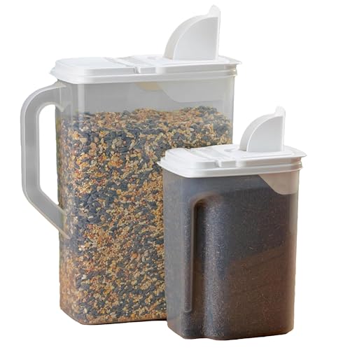 Buddeez Pet Food Storage Containers - 2 Count Bird Seed Dispenser with Pour Tight Lids and Easy Pour Spouts, 8 Qt and 3.5 Qt, Bird Seed Storage for Small and Large Feed, BPA Free
