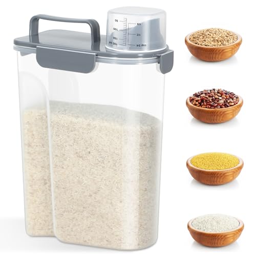 Airtight 10 Lbs Rice Storage Container Pet Dog Cat Food Holder 5 Lbs - Grey | Portable Bird Seed Dispenser Cat Food Containers with Large Pour Spout for Travel Cereal Oatmeal Holder with Measuring Cup - color: Grey-10L