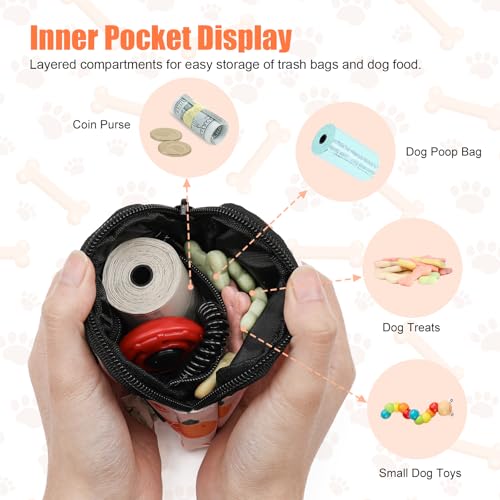 Dog Treat Pouch with Training Clicker,Waterproof Nylon Fabric Poop Bag Holders for Leashes,Hands Free Small Dog Walking Bag with Carabiner, Pet Puppy Training Walking Essentials(Grapefruit) - color: Grapefruit