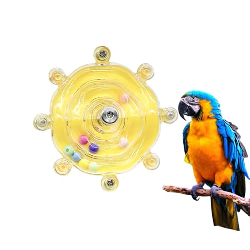 MANON ROSA Bird Toys for Parrots - Spinning Wheel Chew Toy with Rotating Plastic Spinner, Enrichment Puzzle Cage Activity for Parakeets, Conures & Cockatiels - color: 01 Yellow
