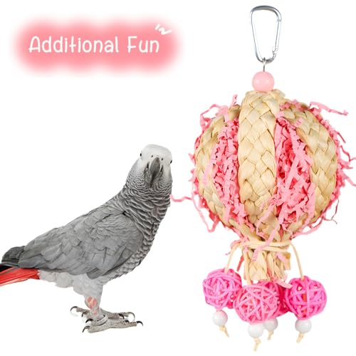 Bird Toys Foraging Shredder Hanging Toys Rope Perch with Bell Parakeet Toy Parrot Swing Climbing Standing Toys Bird Cage Accessories for Conure Cockatiel Budgies Lovebird, Pink, 1 Pack - color: Pink