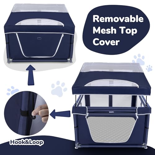 42 × 42 inch Dog Playpen with Pee Pad, Soft Puppy Playpen, 25 Height Pet Playpen for Small Dogs and Small Animals, Dog Fence Indoor, Play Yard with Zipper Door - color: Royal Blue, style: 42inch Dog Playpen with Top and Pee Pad